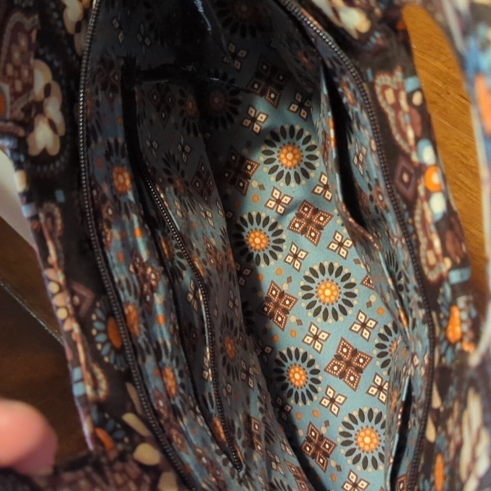 Vera Bradley Brown Floral Tote Handbag Purse - Picture 7 of 11